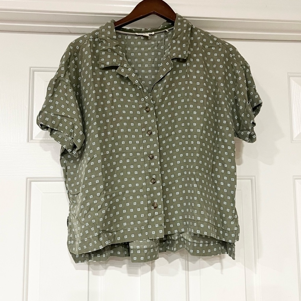 Olive Green Button-Up Women Top